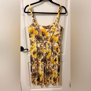 Maggy London Yellow and Brown Floral Midi Dress
